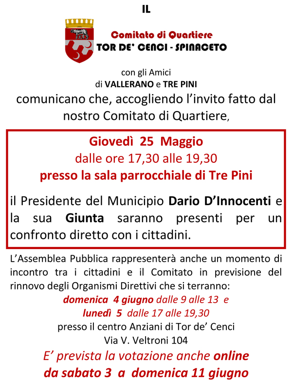 25 maggio: il Municipio 9 incontra i cittadini