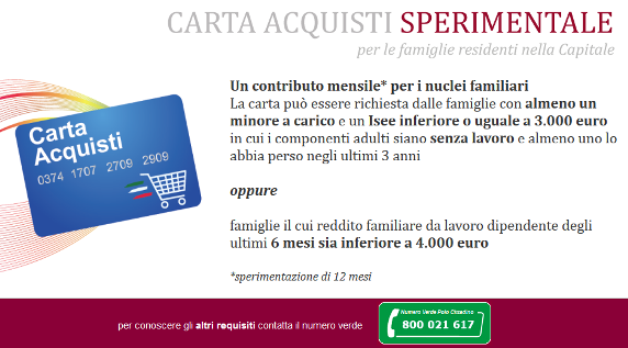 Social Card per le famiglie romane in difficoltà