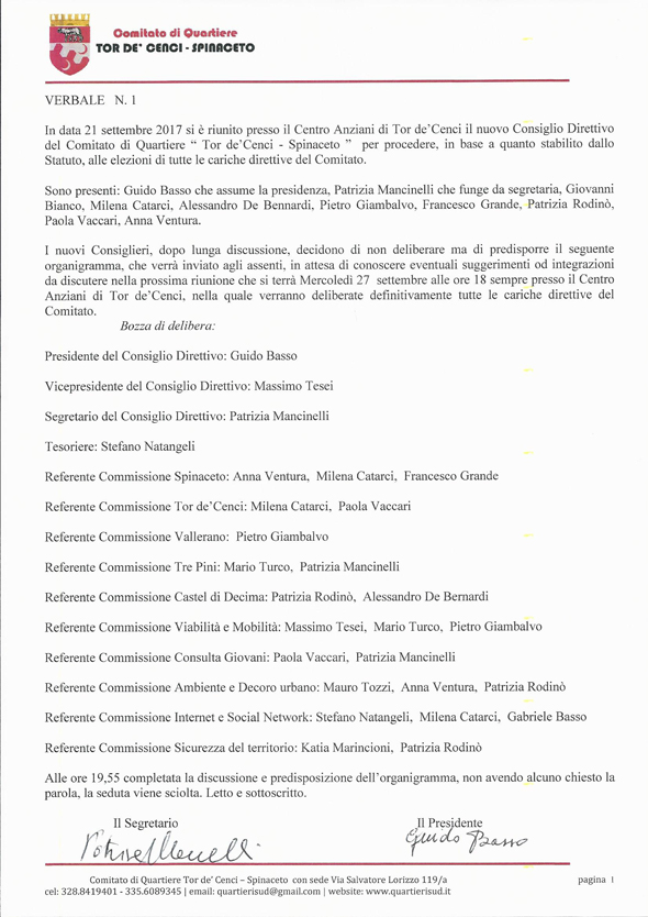 Nuovo organigramma del consiglio direttivo del CdQ