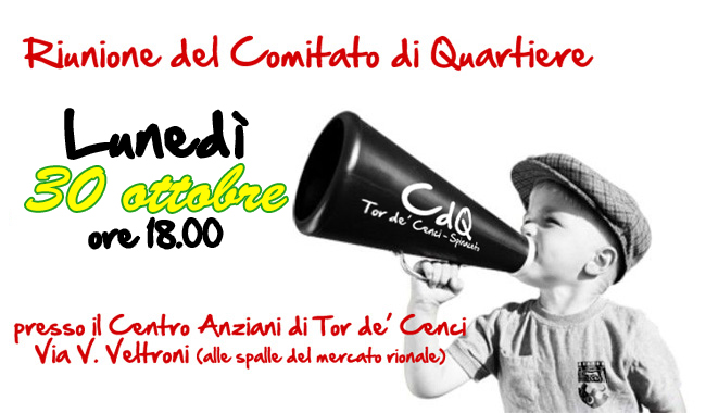 30 ottobre riunione del Comitato di Quartiere